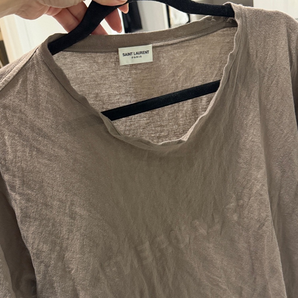 Saint Laurent Taupe Long Sleeve Crewneck Top